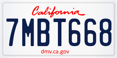 CA license plate 7MBT668