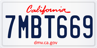 CA license plate 7MBT669