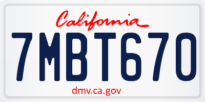 CA license plate 7MBT670