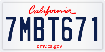 CA license plate 7MBT671