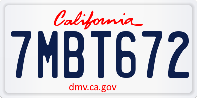CA license plate 7MBT672