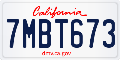 CA license plate 7MBT673