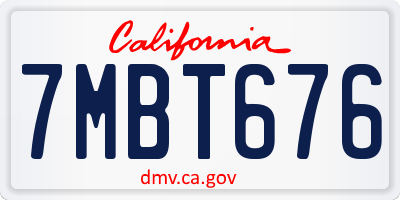 CA license plate 7MBT676