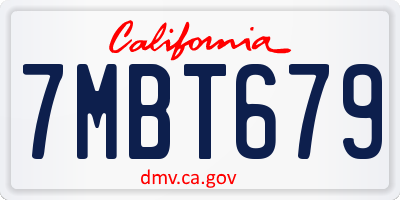 CA license plate 7MBT679