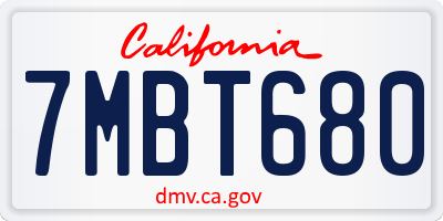 CA license plate 7MBT680