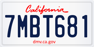 CA license plate 7MBT681