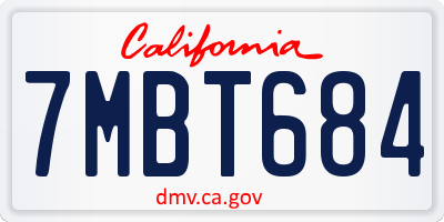 CA license plate 7MBT684