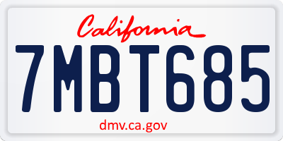 CA license plate 7MBT685