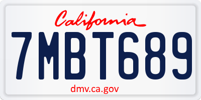 CA license plate 7MBT689
