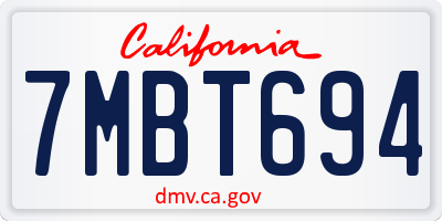 CA license plate 7MBT694