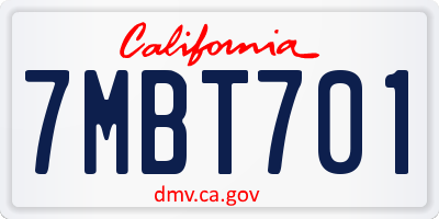 CA license plate 7MBT701