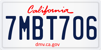 CA license plate 7MBT706