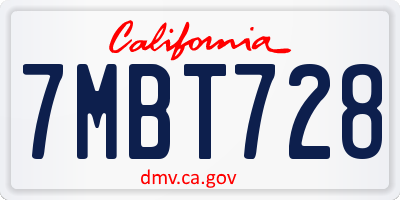 CA license plate 7MBT728
