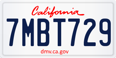 CA license plate 7MBT729