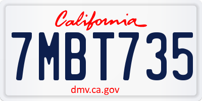 CA license plate 7MBT735