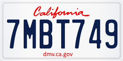 CA license plate 7MBT749