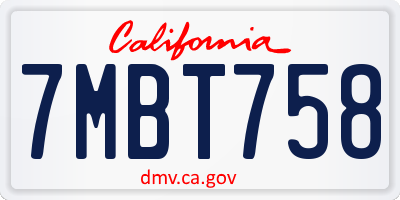 CA license plate 7MBT758