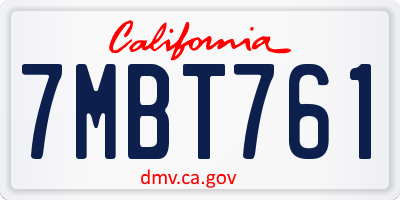 CA license plate 7MBT761