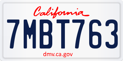 CA license plate 7MBT763
