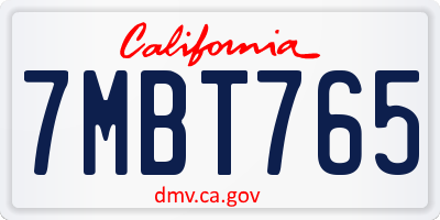 CA license plate 7MBT765