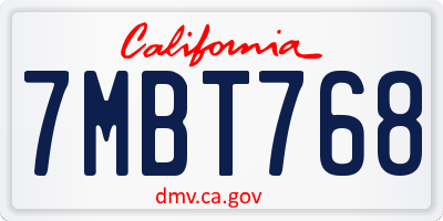 CA license plate 7MBT768