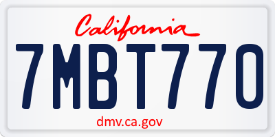 CA license plate 7MBT770