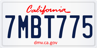 CA license plate 7MBT775