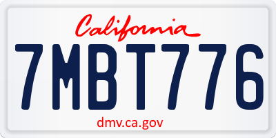 CA license plate 7MBT776