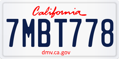 CA license plate 7MBT778