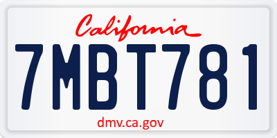 CA license plate 7MBT781