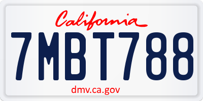 CA license plate 7MBT788
