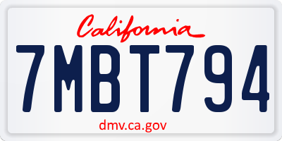 CA license plate 7MBT794