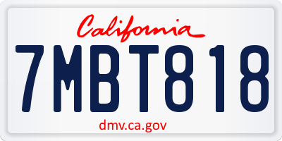 CA license plate 7MBT818