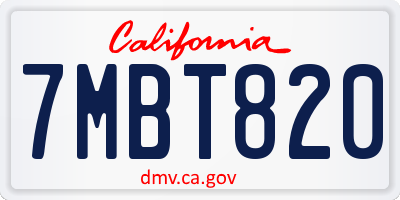 CA license plate 7MBT820