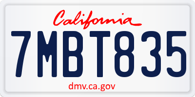 CA license plate 7MBT835