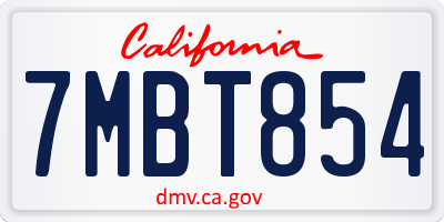 CA license plate 7MBT854