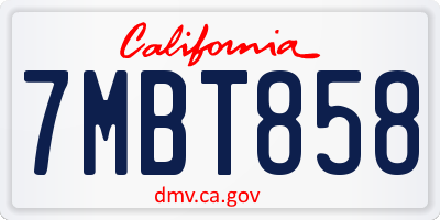 CA license plate 7MBT858