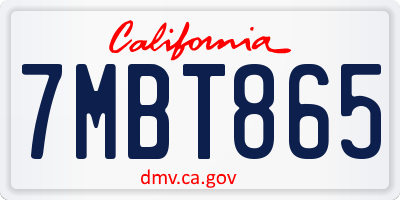 CA license plate 7MBT865