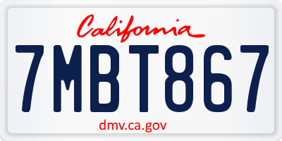 CA license plate 7MBT867