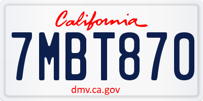 CA license plate 7MBT870