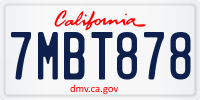 CA license plate 7MBT878