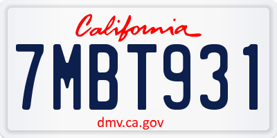 CA license plate 7MBT931