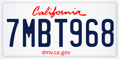 CA license plate 7MBT968