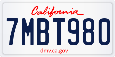 CA license plate 7MBT980