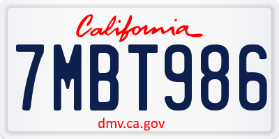 CA license plate 7MBT986