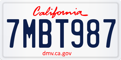 CA license plate 7MBT987