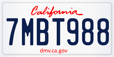 CA license plate 7MBT988