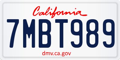 CA license plate 7MBT989