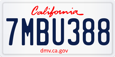 CA license plate 7MBU388