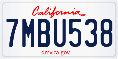 CA license plate 7MBU538